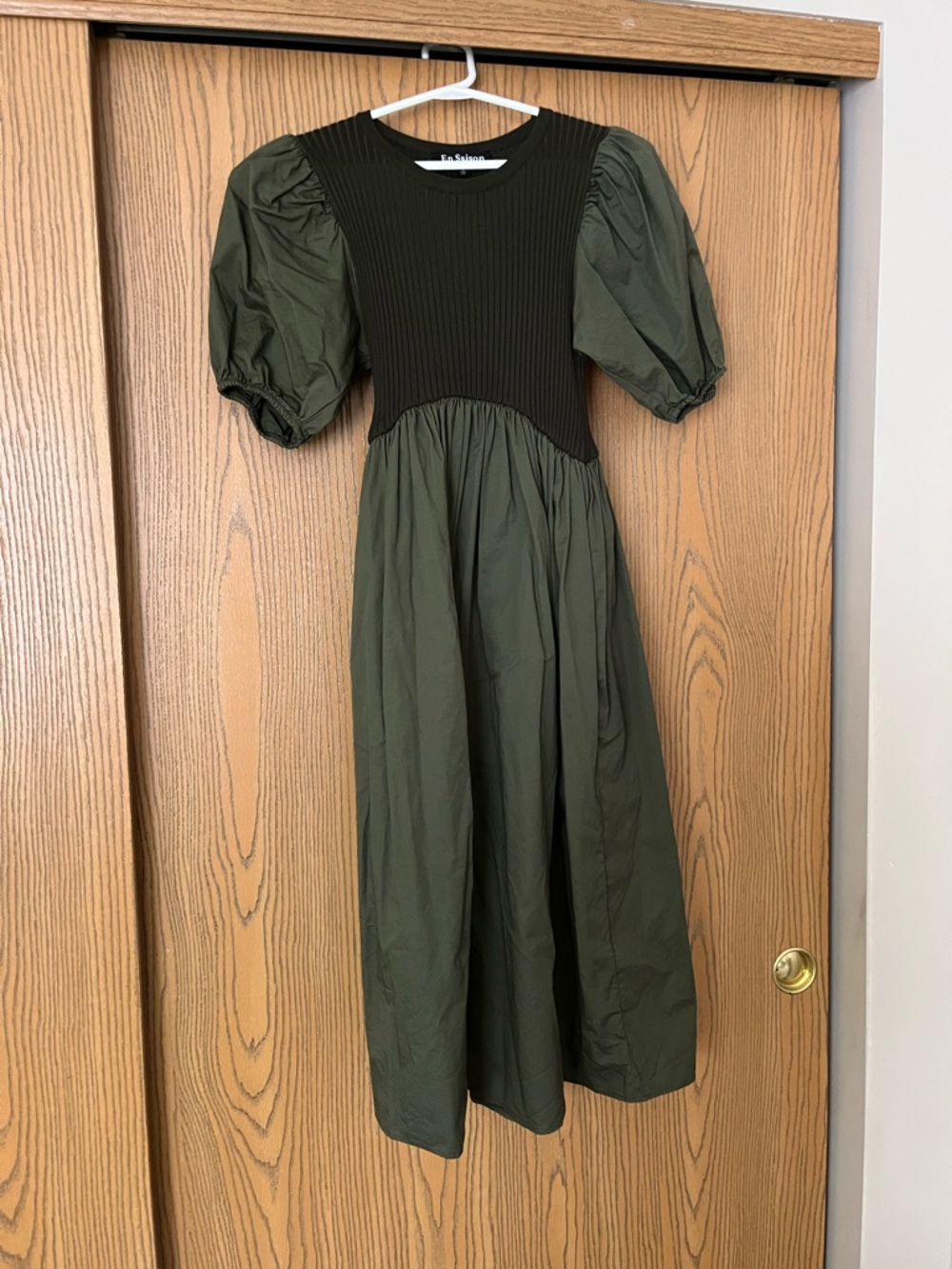 Women’s En Saison Green Contrast Puff Sleeve Midi Dress Size Small